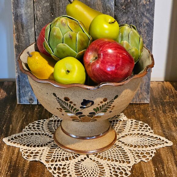Handcrafted Netzi Mexico Pedestal Fruit Bowl with Bird Floral Designs - Cozumel - Picture 10 of 10